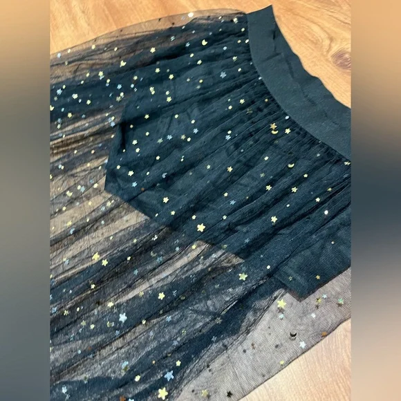 3/$15 Galaxy Mesh Sheer Glitter Moon Star Silver Gold Costume Skirt Size Small - Picture 6 of 7